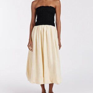 DISSH LEN BLACK STRAPLESS MIDI DRESS